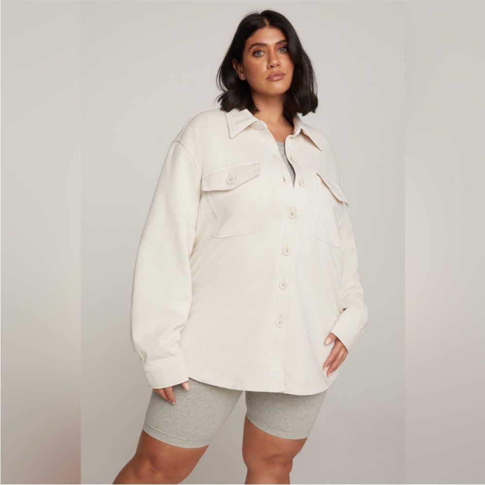 Good american shacket cream ivory shirt jacket button down Large XL Neutral